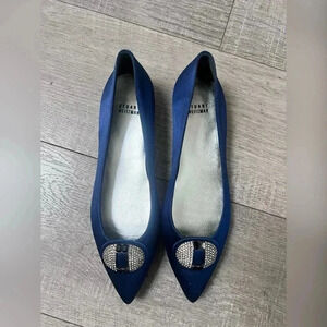 Stuart Weitzman Jewel Midnight Satin Slip On Pointy Toe Flats Like New Size 8.5